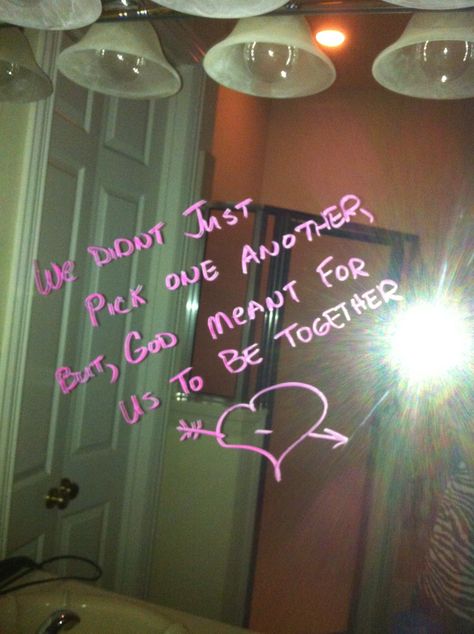 My hubby loves me :) His mirror message to me 4-11-12. Cute Things To Write, Mirror Messages, Mirror Writing, Husband Ideas, Mirror Quotes, Lipstick Mirror, Jordan Room Ideas, Birthday Decorations At Home