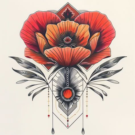 Premium Poppy Tattoo Files Fall Color Tattoo, Wait For It Tattoo, Boudica Tattoo, Line Throat Tattoo, Collar Tattoos, India Tattoo, American Traditional Flower Tattoo, Poppy Tattoo, Flowers With Moth Tattoo