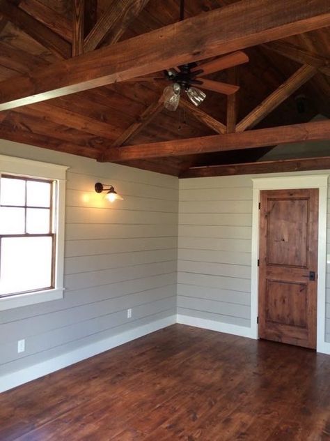 This 12′ x 24′ cabin for sale is a guest post by Doug Schroeder I am a home builder and have been for 20 yrs. I became interested in tiny buildings a few years back. When I needed an of… Log Cabin Interior Design, Timbercraft Tiny Homes, Cabin Interior Design, Log Cabin Interior, Shed Interior, Small Log Cabin, Cabins For Sale, Tiny Cabins, Craftsman Style Homes