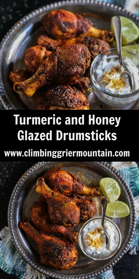 Turmeric and Honey Glazed Drumsticks - The Curious Plate Asparagus And Peas, Veggies And Rice, Bone In Chicken Recipes, Turmeric Chicken, Honey Glazed Chicken, Baked Chicken Drumsticks, Grain Recipes, Turmeric And Honey, Paleo Dishes