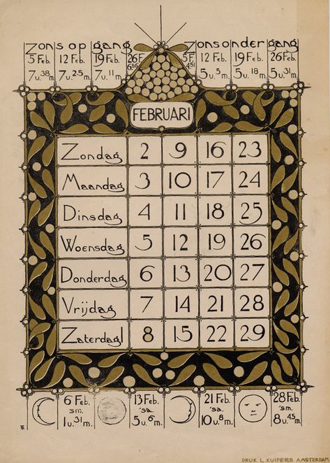 Calendar Inspiration, Nature Calendar, Season Calendar, February Calendar, Calendar Art, Vintage Calendar, Art Nouveau Illustration, Etching Prints, International University