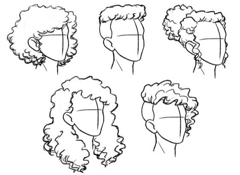 Look at this Sketch a Day Tutorial: Tips on Drawing Hair Hair Designs Sketch, Simple Hair Reference Drawing, How To Draw Curly Hair Anime, Hair Art Tips, Afro Hair Drawing Reference, Afro Drawing Tutorial, How To Draw Coily Hair, How To Draw Black People Hair, Drawing Curly Hair Tutorial