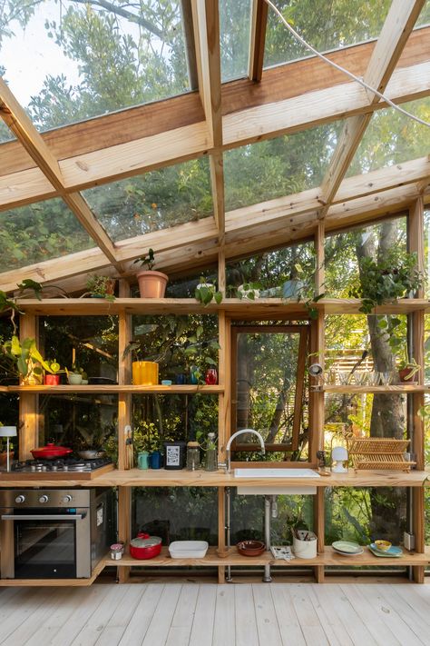 Greenhouse Memory Barndominium Greenhouse, Greenhouse Kitchen, Modern Greenhouses, Greenhouse Interiors, Garden Studio, Small Home, House Inspo, Future House, Outdoor Kitchen