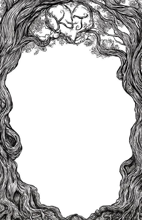 Border Art Design Ideas, Trees Illustration Art, Tree Paper Art, Border Illustration Frames, Frame Design Drawing, Grimoire Illustration, Tree Illustration Art, Grimoire Art, Tree Border