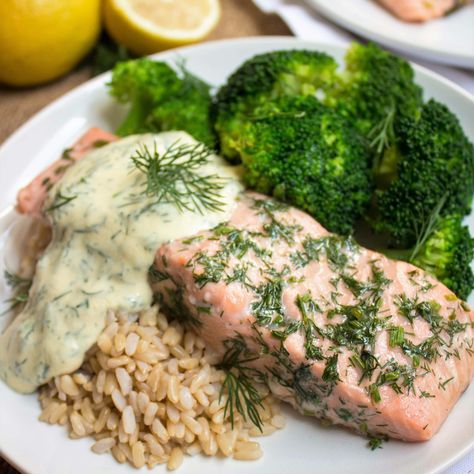 Baked Salmon with Lemon Mustard Dill Sauce Recipe Dill Sauce Recipe, Dill Sauce For Salmon, Baked Salmon Lemon, Salmon With Lemon, Lemon Dill Sauce, Sauce For Salmon, Healthy Weeknight Meals, Dill Sauce, Healthy Food Inspiration