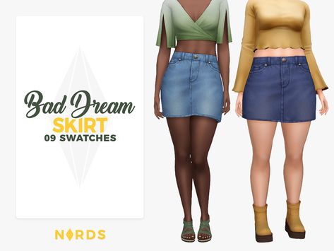 Sims 4 — Bad Dream Skirt by Nords — Sul sul friends, I present to you this plain but cute denim skirt. #featuredartist Farmer Overalls, Fish Net Tights, Dream Skirt, Fancy Sweater, Long Denim Skirt, Monochrome Pattern, Sims 1, Slip Skirts, Bad Dreams