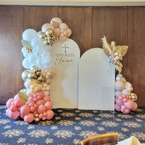 How Beautiful was Elaina's Baptism Setup 😍🤍 . . . Thank you so much @lenafoteh For trusting me! #houstonballoondecor #houstonbackdrops… | Instagram Girl Christening Decorations, Butterfly Baby Shower Cake, Baptism Backdrop, Baptism Reception, Baptism Decorations Girl, Ideas Bautizo, Christening Decorations, First Communion Decorations, Communion Decorations