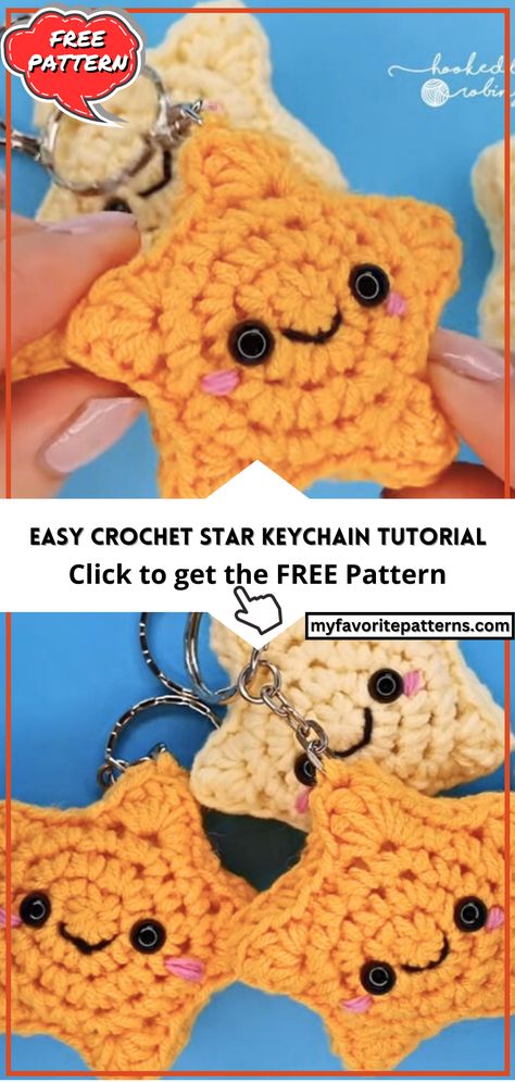 Easy Crochet Star Keychain Tutorial Fashionable Crochet, Ring Patterns, Keychain Patterns, Star Keychain, Crochet Ornament Patterns, Fast Crochet, Micro Crochet, Baby Frock Pattern, Stylish Crochet