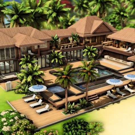 download in bio Sims 4 Love Island Villa, Sims 4 Beach Villa, Sims Island House, Sims 4 Beach Restaurant, Sims Beach House Floor Plans, Sulani Beach House Sims 4, Island Living Sims 4 House, Bloxburg Tropical House, Tropical Bloxburg House