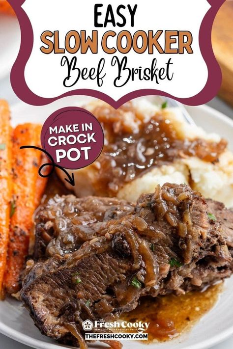 Crock Pot Brisket, Beef Brisket Crock Pot, Crockpot Brisket, Brisket Recipes Crockpot, Juicy Brisket, Slow Cooker Brisket Recipes, Brisket Crock Pot, How To Cook Brisket, Slow Cooker Brisket