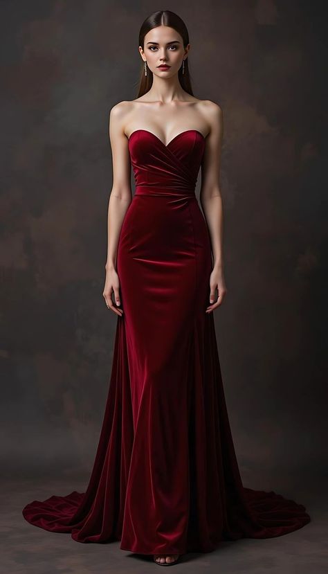 Burgundy Dress Velvet, Burgundy Elegant Dress, Red Vampire Dress, Velvet Party Dress Classy, Velvet Night Dress, Velvet Burgundy Dress, Formal Dress Pictures, Red Wedding Guest Dresses, Long Tight Dresses