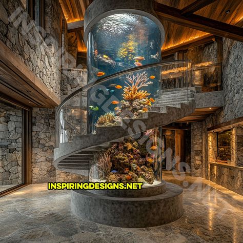 These Spiral Staircase Aquariums Will Have Your Guests Hooked from the First Step – Inspiring Designs Marine Plants, Aquatic Ecosystem, Home Aquarium, Underwater Life, Exotic Fish, Modern Staircase, Concrete Design, Spiral Staircase, Healthy Environment