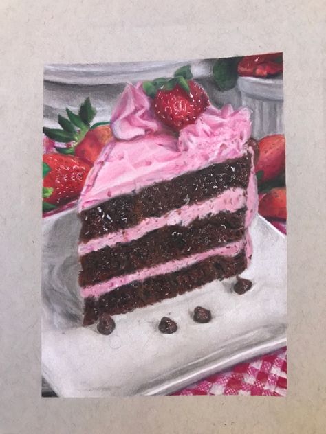 Art Dessert, Drawing Realism, Biro Art, Sarah Graham, Realistic Cakes, Birthday Painting, Cake Drawing, Pencil Artwork, Prismacolor Art