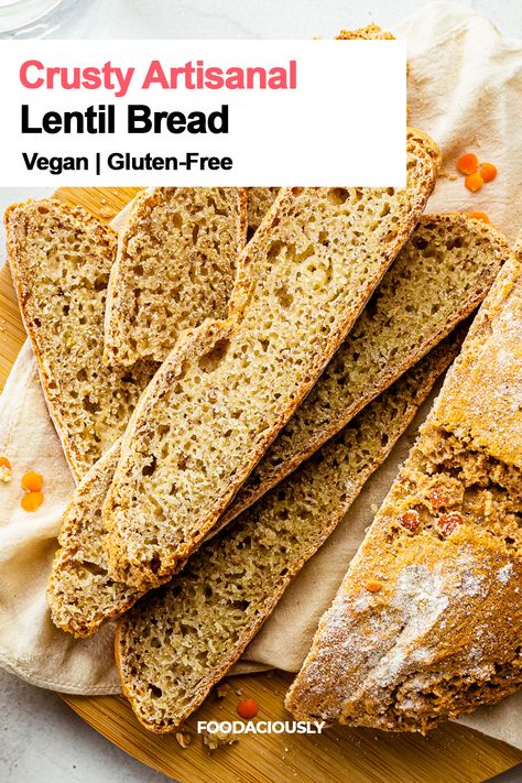 homemade crusty red lentil bread gluten-free recipe Lentil Bread Recipe, Lentil Bread, Flourless Bread, Lentils Protein, Red Split Lentils, Lentil Flour, Lentil Loaf, Dried Lentils, Protein Bread