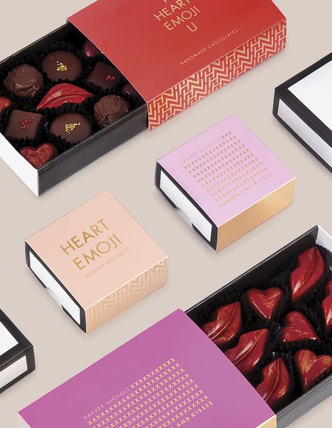 Chocolate Box Packaging, Food Collection, Branding Inspo, Luxury Chocolate, Heart Emoji, Valentine Chocolate, Artisan Chocolate, Brand Creation, Handmade Chocolates