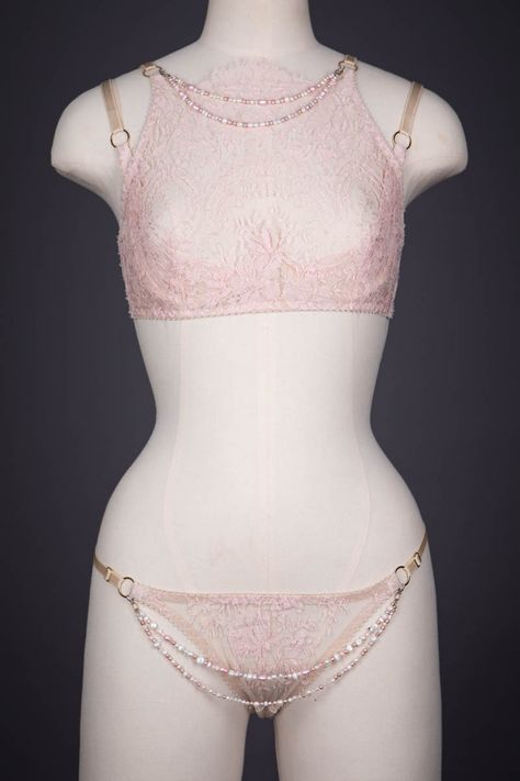 'Rosa' Bridal Chantilly Lace Lingerie Set With Pearl Beading By Karolina Laskowska | The Underpinnings Museum Karolina Laskowska, French Chantilly Lace, Bridal Trousseau, High Neck Bra, Pearl Beading, Graduation Style, Freshwater Pearl Jewelry, Lace Lingerie Set, Pearl Jewellery