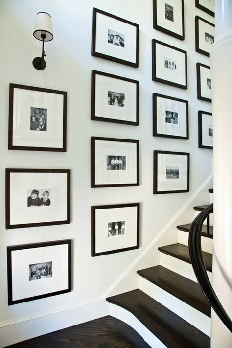 Each year's Christmas card picture reprinted in black and white for a display in a main space. LOVE. Domestic Art, Stairway Gallery, Stairway Gallery Wall, Gallery Wall Staircase, Photo Wall Gallery, Minimal Photography, Stair Case, Framed Pictures, Decoration Inspiration