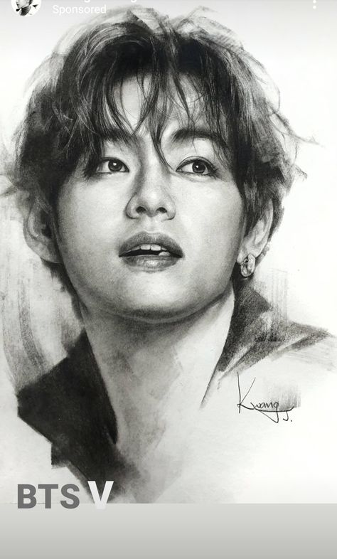 V Portrait Drawing, Bts V Portrait Drawing, Bts V Drawing, V Portrait, V Drawing, Taehyung's Art, Human Sketch, Disney Drawings Sketches, Bts V Photos