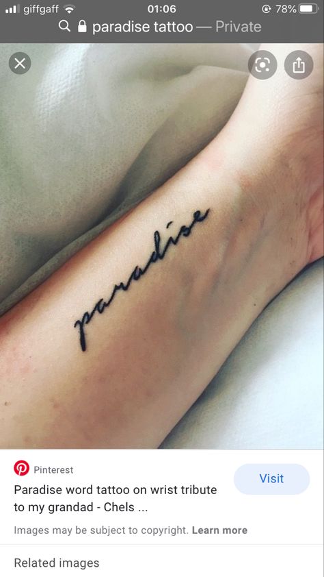 Paradise Tattoo Word, Paradise Tattoo, Bts Tattoos, Ink Ideas, Mountain Dew, Word Tattoos, Tattoo Inspo, Tattoo You, Body Image