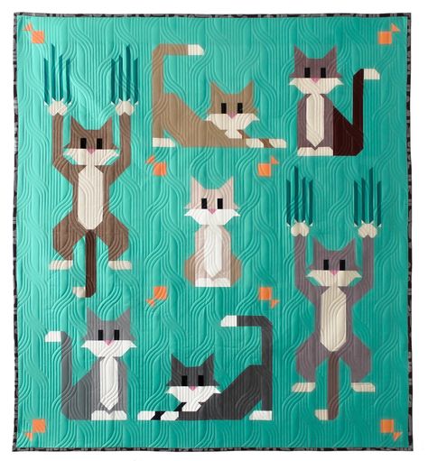 Offering modern and quirky quilt patterns, quilt kits, notions, fabric and more. Cat Scratch Quilt Pattern, Patchwork Animals, Quilt Animals, Quilt Layouts, Cat Quilt Block, Cat Quilts, Cat Quilt Patterns, Printable Colouring, Unique Quilts