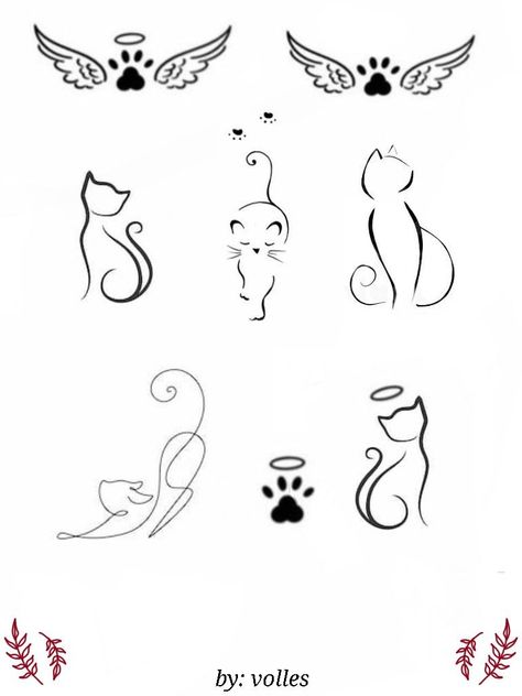 Silhouette Cat Tattoo, Cat Tattoo Designs Simple, Tato Cat, Small Cat Tattoo Simple, Cat Tattoos Simple, Tattoos For Cats That Passed, One Line Cat Tattoo, Cat Line Art Tattoo, Cat Angel Tattoo