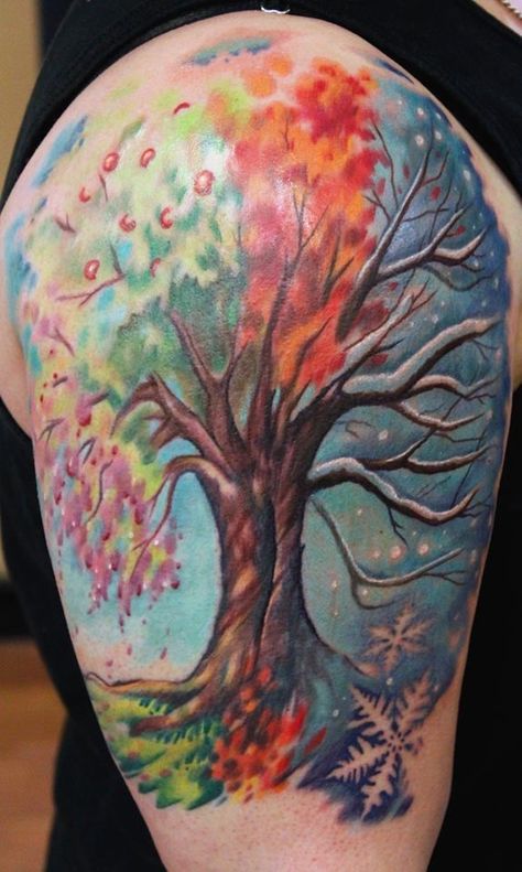 180+ Beautiful Tree Of Life Tattoos Designs with Meanings (2022) - TattoosBoyGirl Seasons Tattoo, Watercolor Tattoo Tree, Tree Tat, Pine Tattoo, Tree Tattoo Forearm, Tattoo Sonne, Tree Tattoo Back, Tree Tattoo Men, Season Tree