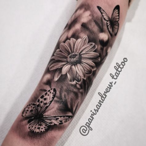 Daisy Tattoo Designs, Butterfly Tattoos On Arm, Half Sleeve Tattoos Forearm, Arm Sleeve Tattoos For Women, Catrina Tattoo, Butterfly Tattoos For Women, Tattoos For Women Flowers, Tattoos For Women Half Sleeve, Daisy Tattoo