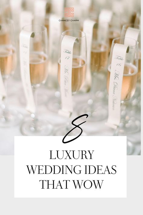 Get inspiration for planning a unique wedding that will really impress your guests.From a dramatic wedding entrance or exit to creating an unforgettable guest experience with a ladies lounge, the Chancey Charm team is sharing a roundup of 8 luxury wedding ideas that wow. Romantic Luxury Wedding, Unique Classy Wedding Ideas, Diy Projects For Wedding, Wedding Final Touches, Entertainment Ideas For Wedding, Wedding Guest Arrival Ideas, Cheap Unique Wedding Favors, Unforgettable Wedding Ideas, Wedding In May Ideas