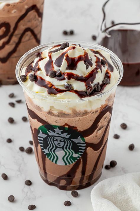 Starbucks Double Chocolate Chip Frappuccino - Simple Copycat Recipes Starbucks Chocolate Chip Frappuccino, Double Chocolate Chip Frappuccino, Frappuccino Flavors, Starbucks Frappuccino Recipe, Small Batch Chocolate Chip Cookies, Starbucks Chocolate, Frappe Recipe, Frappuccino Recipe, Copycat Starbucks Recipes