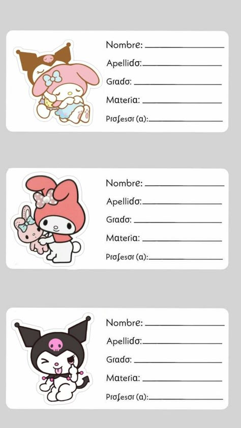 Kuromi Note, Hello Kitty School, School Name Labels, Subject Labels, Birthday Invitation Card Template, Diy Gift Set, Paper Dolls Book, Funny Doodles, Bullet Journal Stickers