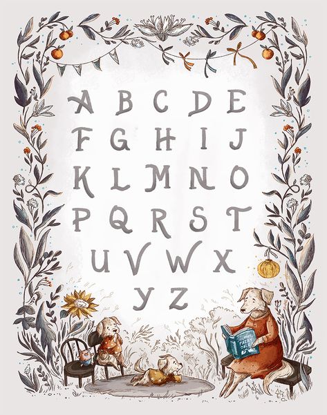 Alphabet Printables Aesthetic, Abc Prints, Nursery Illustration, Folk Stories, Fairy Tale Illustration, Homeschool Crafts, Abc Poster, Alphabet Wallpaper, Diy Baby Shower Gifts