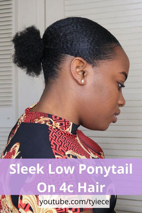 This is a sleek low ponytail on short 4c natural hair. The perfect tutorial for a slick back protective style without extensions. Watch video tutorial #naturalhair #4chair #type4hair #sleekbun Slick Ponytail On Natural Hair, 4c Hair Slick Back Bun, Slick Back On Short 4c Hair, Slick Back Bun Natural Hair Short 4c, Slick Back Ponytail Natural Hair Short, 4c Hair Ponytail Styles, Natural Hair Ponytail Styles Low Buns, Natural Sleek Bun, 4c Slick Back Ponytail