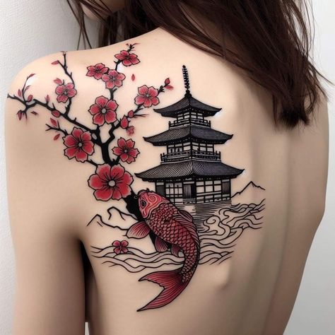 Trad Japanese Tattoo, Tattoo Sakura, Tattoo Koi Fish, Tattoo Koi, 000 Tattoo, Sakura Tattoo, Sakura Flowers, To Cute, Tattoo Tattoo