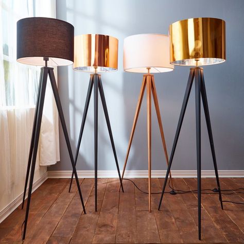 Wooden tripod floor lamp