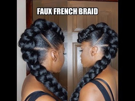 *PROTECTIVE STYLE* FAUX FRENCH BRAID UPDO [Video] - https://blackhairinformation.com/video-gallery/protective-style-faux-french-braid-updo-video/ Bun Hawk, Faux French Braid, Hairstyles For School Black, Black Girls Braids, Butterfly Mermaid, Cornrows Updo, Braids Natural Hair, Box Braids Updo, Braided Mohawk