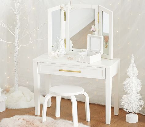 Chelsea Kids Vanity | Pottery Barn Kids Princess Playroom, High Desk, Pinterest Room, Space Saving Beds, Childhood Dreams, Desk Mirror, Dovetail Joinery, Kids Vanity, Princess Room