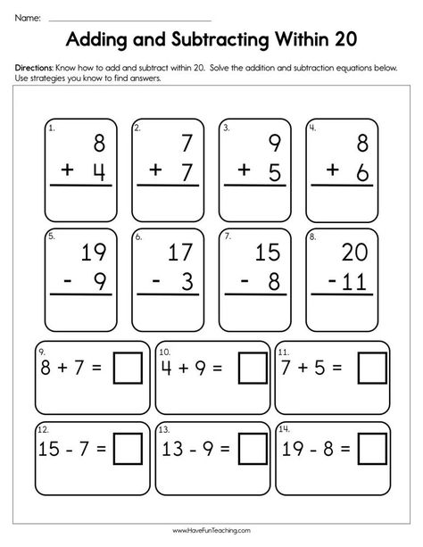 While using our Adding and Subtracting Within 20 Worksheet, students solve the equations using strategies to add and subtract fluently. We provide worksheets, a Adding Games, Subtraction Facts Worksheet, Spring Worksheets, Subtraction Within 20, Adding Numbers, Teaching Addition, Number Bond, Math Patterns, Teacher Board