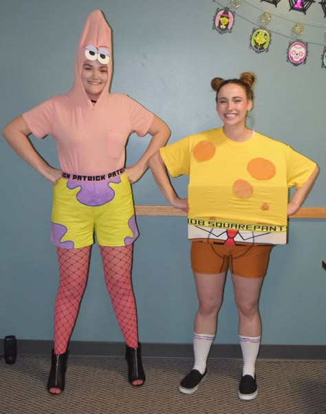 Patrick Diy Costume, Duo Halloween Costumes Bff Spongebob And Patrick, Spongebob And Sandy Costume, Spongebob Family Halloween Costumes, Handsome Squidward Costume, Patrick Costume Spongebob, Spongebob And Patrick Couple Costume, Spongebob Patrick Costume, Pairs Halloween Costumes