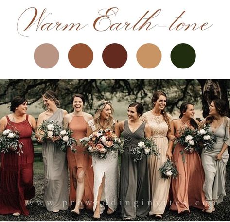 Earth Tone Wedding, Neutral Bridesmaid Dresses, Forest Theme Wedding, Fall Bridesmaids, Fall Bridesmaid Dresses, Enchanted Forest Wedding, Wedding Party Outfits, Winter Wedding Colors, Wedding Palette