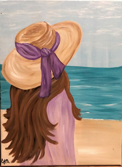 Easy Paintings Of People, Painting Illusions, Cute Easy Paintings, Sunset Canvas Painting, Easy Landscape Paintings, Beach Art Painting, Hand Paintings, Easy Canvas Art, Soyut Sanat Tabloları