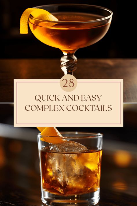 Shake up your happy hour with these 28 quick complex cocktails! Featuring classics like the Bobby Burns and Midnight Stroll, each drink is designed for flavor fans. Impress your friends with innovative cocktails using ingredients like Scotch whisky, rye whiskey, Campari, and unique herbal liqueurs. Perfect for any gathering, these recipes are easy to mix in minutes. Whether you're planning a party or enjoying a cozy evening, these cocktails will delight your taste buds and have you mixing like a pro! Wiskey Mix Drink, Herbal Liqueurs, Stirred Cocktails, Innovative Cocktails, Whiskey Cocktails Easy, Bobby Burns, Whisky Cocktail, Whisky Drinks, Whisky Cocktails