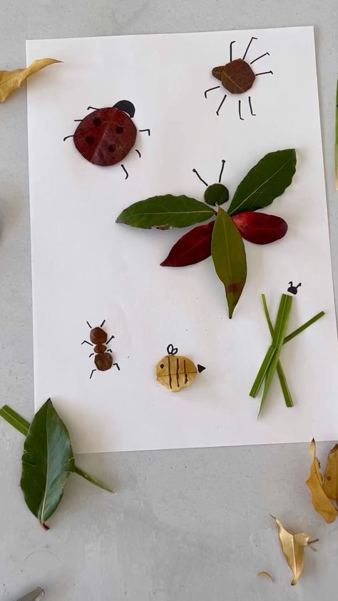 Nature Bugs Craft, Leaf Bugs Craft, Leaf Insects Craft, Leaf Bug Craft, Art And Nature For Kids, Bugs Arts And Crafts, Bug Arts And Crafts, Bugs Crafts Preschool, Pollinator Craft