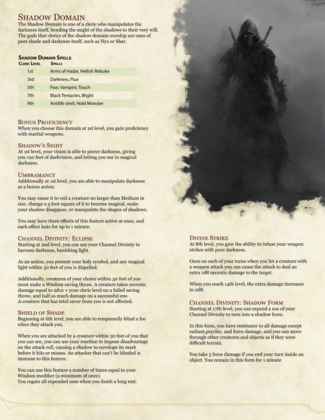 Cleric Shadow Domain 5e Dnd 5e Homebrew Cleric Subclasses, Cleric Domains 5e Homebrew, 5e Cleric Domains, Dnd Shadow Magic, Evil Cleric Dnd, Cleric Subclasses 5e, Homebrew Subclasses 5e, Homebrew Classes 5e, D&d Cleric