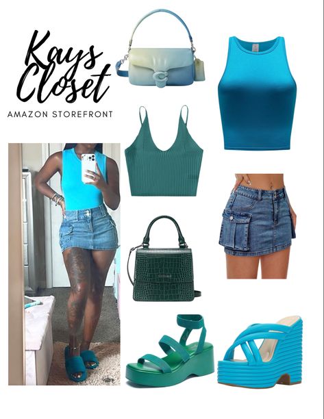 Blue Cargo Skirt Outfit, Green Cargo Skirt, Cargo Skirt Outfit, Green Crocodile, Dressy Casual Outfits, Green Cargo, Amazon Storefront, Green Tank Top, Cargo Skirt