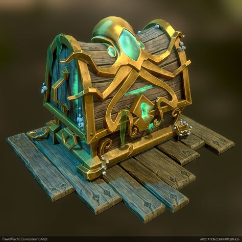 ArtStation - Treasure Chest, Paweł Rajch Candle Art Painting, Pirate Chest, Chest Ideas, Props Concept, Sea Of Thieves, Substance Designer, Fantasy Props, Game Props, Spaceship Design