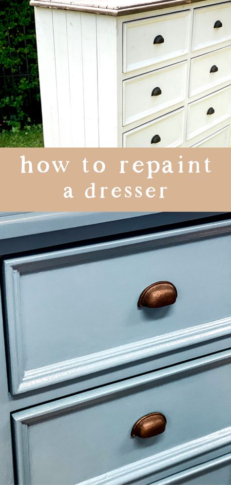 How To Repaint Dresser, Diy Oak Dresser Makeover, Nursery Dresser Refurbished, Painted Dresser Makeover, Six Drawer Dresser Makeover, Green Diy Dresser, Mdf Dresser Makeover, Painting Dressers Ideas, Dresser Makeover Nursery