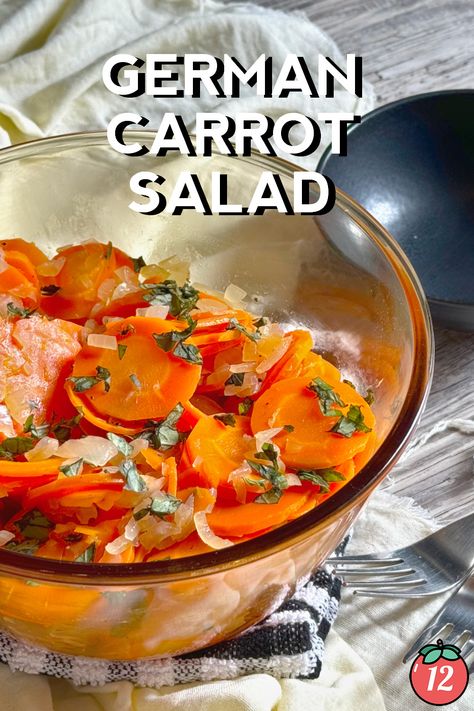 German Carrot Salad | 12 Tomatoes German Carrot Salad Recipes, French Carrot Salad, Mediterranean Carrots, German Cucumber Tomato Salad, Vinegar Carrots, Blanched Carrots, Carrot Salad Recipes, 12 Tomatoes Recipes, Cooked Carrots