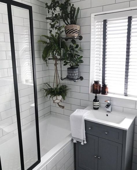 17 Bathroom Plants That Were Styled ... Bathroom With Plants, Living Room Plants, Bathroom Plants, Casa Container, Gorgeous Bathroom, Chic Bathrooms, Beautiful Bathrooms, Diy Bathroom, Bathroom Renovations