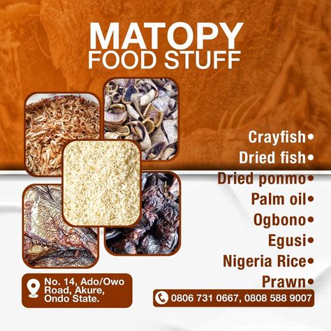 A food stuff flyer for matopy Food Stuff Flyer Design, Christian Background Images, Food School, Nigeria Food, Ad Inspiration, Christian Graphic Design, Nutrition Food, Christian Backgrounds, New Year Offers