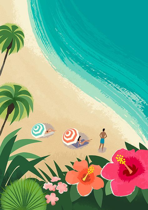 Honolulu Beach, Beach Illustration, Graphic Poster Art, Capital One, Graphic Style, Whatsapp Web, Tropical Art, Landscape Illustration, Surf Art